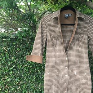 Brown plaid button up dress with collar